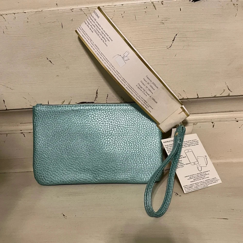 ADRIENNE VITTADINI NWT Ice Blue Pebble Charging Wallet w/Detachable Strap